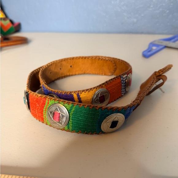 Handcrafted leather and woven concho belt women M - Picture 3 of 9